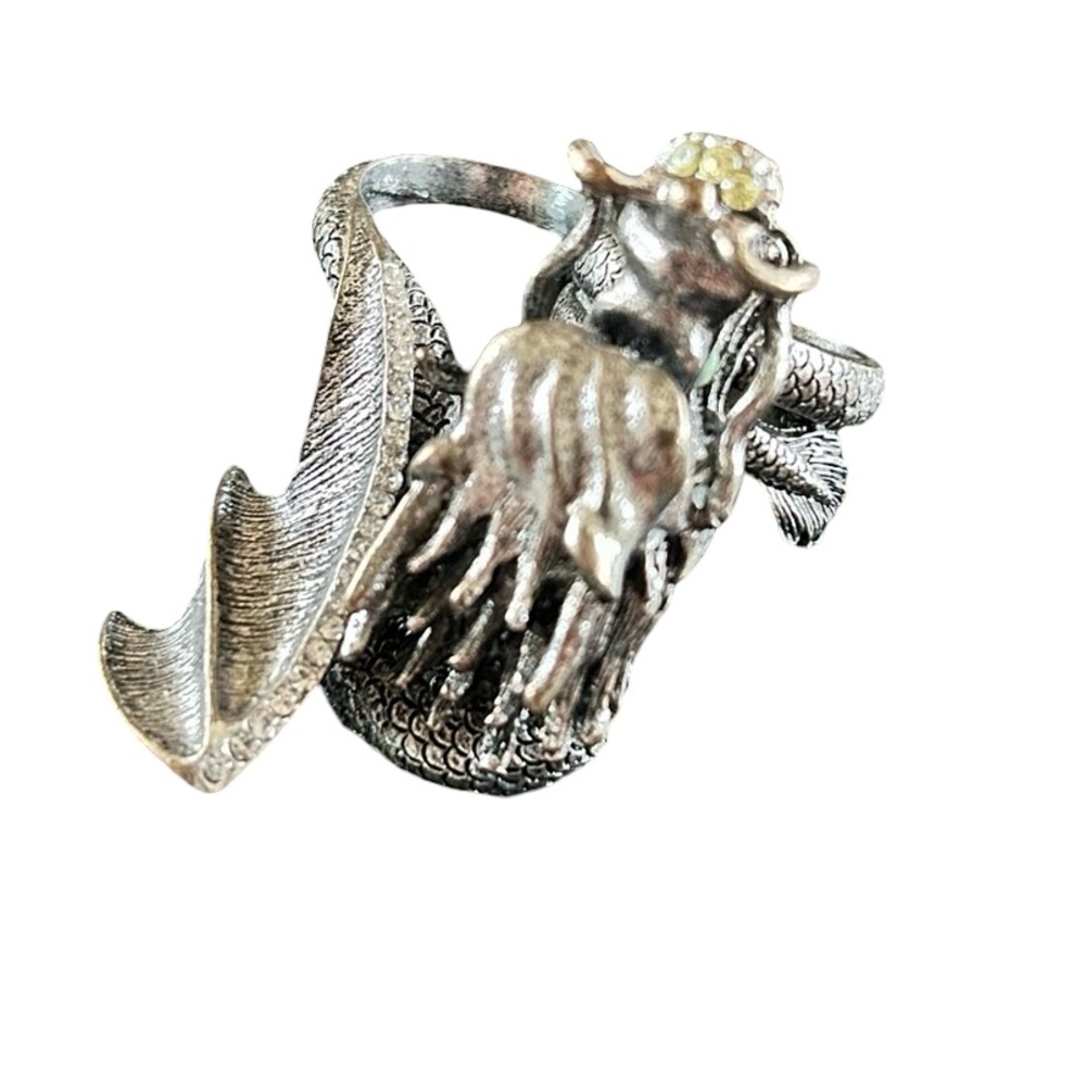 Gothic Double Finger Dragon Statement Ring Silver… - image 6